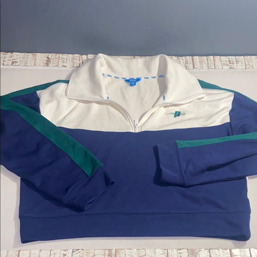 Prince Blue, Green & White cropped quarter Zip Pickle Ball Sweater Ladies XXL